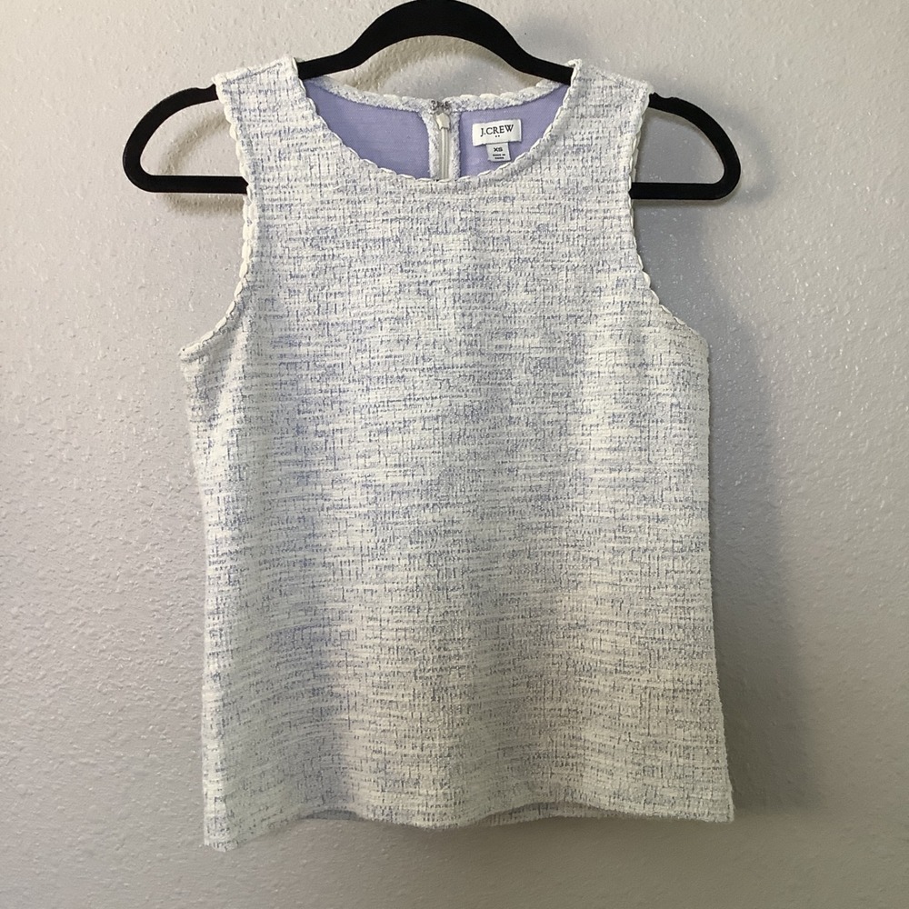 J.Crew Factory Blue White Minimalist Preppy Clean Girl Casual Tweed Tank Top XS